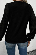 Load image into Gallery viewer, Black Buttoned V Neck Ribbed Puff Sleeve Top
