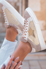 Load image into Gallery viewer, Dearlove Gold Glitter Star Patchwork PU Leather Lace-up Sneakers
