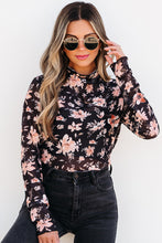 Load image into Gallery viewer, Black Floral Mesh Mock Neck Long Sleeve Slim Fit Top
