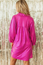 Load image into Gallery viewer, Rose Red Metallic Leopard Print Collared Babydoll Mini Dress

