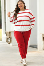 Load image into Gallery viewer, Red Stripe Drop Shoulder Pullover and Jogger Pants Set
