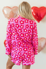 Load image into Gallery viewer, Pink Flower Print Long Sleeve Shirt Shorts Pajamas Set
