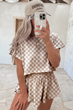 Load image into Gallery viewer, Brown Checkerboard T Shirt and High Waist Skorts 2 Piece Outfit
