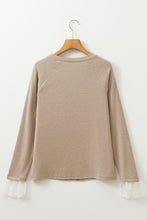 Load image into Gallery viewer, Parchment Seam Detail Lace Contrast Cuffs Raglan Sleeve Top
