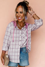 Load image into Gallery viewer, Pink Checkered Print Loose Fit Buttoned Hooded Shacket
