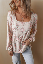 Load image into Gallery viewer, Pink Floral Print Pleated U Neck Loose Fit Blouse
