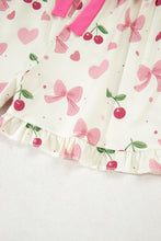Load image into Gallery viewer, Beige Bow Fruit Print Contrast Pipping Short Pajamas Set
