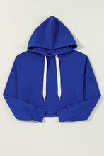 Load image into Gallery viewer, Dark Blue Solid Drop Shoulder Drawstring Cropped Hoodie
