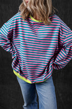 Load image into Gallery viewer, Green Stripe Oversized Contrast Trim Pullover Sweatshirt
