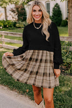 Load image into Gallery viewer, Black Plaid Patchwork High Waist Sweatshirt Mini Dress
