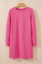 Load image into Gallery viewer, Rose Red Solid Color Textured Long Sleeve Shift Dress
