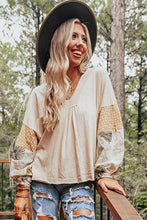 Load image into Gallery viewer, Jet Stream Palm Leaves Polka Dot Puff Sleeve Patchwork V Neck Loose Blouse
