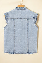 Load image into Gallery viewer, Beau Blue Scalloped Trim Patch Pocket Button Front Denim Vest
