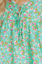 Load image into Gallery viewer, Green Abstract Printed Lace-up Lantern Sleeve Babydoll Blouse
