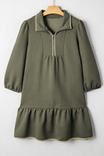 Load image into Gallery viewer, Dearlove Jungle Green Quarter Zip Collar Bracelet Sleeve Textured Mini Dress
