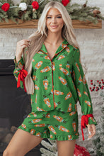 Load image into Gallery viewer, Green Christmas Candy Contrast Trim Bow Knot Silky 2pcs Pajama Set
