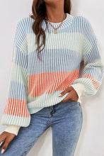 Load image into Gallery viewer, Multicolour Colorblock Textured Knit Bubble Sleeve Sweater
