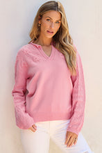 Load image into Gallery viewer, Peach Blossom Flower Detail Knitted Notched Neck Sweater
