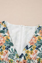 Load image into Gallery viewer, Sky Blue Floral 3/4 Sleeve V Neck High Waist Ruffled Dress
