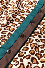 Load image into Gallery viewer, Brown Leopard Print Contrast Frilled Trim Button Down V Neck Shirt
