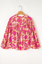Load image into Gallery viewer, Pink Floral Print Batwing Sleeve Buttoned Loose Fit Shirt
