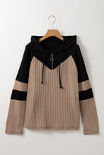 Load image into Gallery viewer, Parchment Textured Colorblock Long Sleeve Quarter Zip Drawstring Hooded Top
