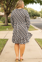 Load image into Gallery viewer, Apricot Geometric Print Collared V Neck Plus Size Mini Dress
