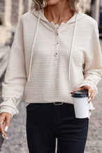 Load image into Gallery viewer, Apricot Solid Textured Drawstring Henley Hoodie
