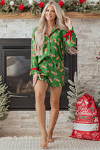 Load image into Gallery viewer, Green Christmas Candy Contrast Trim Bow Knot Silky 2pcs Pajama Set
