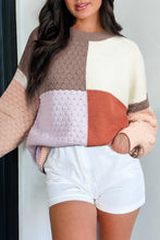 Load image into Gallery viewer, Coffee Mix Texture Colorblock Knit Baggy Sweater
