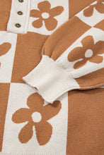 Load image into Gallery viewer, Thai Curry Flower Plaid Henley Baggy Sweater
