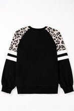 Load image into Gallery viewer, Black Leopard Print Colorblock Raglan Sleeve Sweatshirt
