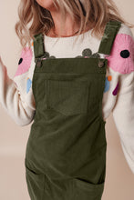 Load image into Gallery viewer, Vineyard Green Solid Front Pockets Sleeveless Corduroy Overall Dress
