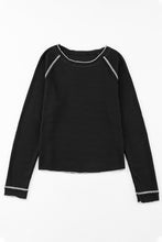 Load image into Gallery viewer, Black Textured Round Neck Long Sleeve Top
