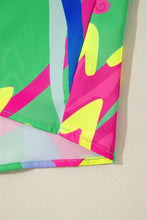 Load image into Gallery viewer, Green Abstract Print Ruffled Sleeve Buttoned V Neck Blouse
