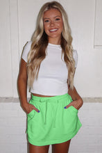 Load image into Gallery viewer, Light Green French Terry Drawstring Elastic Waistband Mini Skort with Pockets
