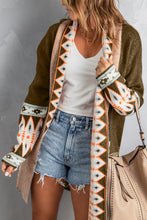 Load image into Gallery viewer, Brown Aztec Print Open Front Knitted Cardigan
