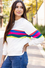 Load image into Gallery viewer, White Colorful Striped Accent Long Sleeve T Shirt
