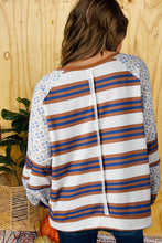 Load image into Gallery viewer, White Striped Floral Printed Patchwork Lantern Sleeve Blouse
