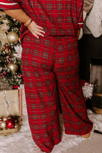 Load image into Gallery viewer, Red Plus Size Plaid Short Sleeve Shirt Loose Pants 2pcs Pajama Set
