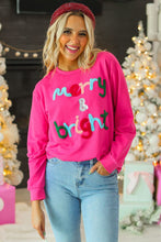 Load image into Gallery viewer, Rose Red Merry &amp; Bright Christmas Letter Graphic Sweatshirt
