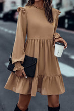 Load image into Gallery viewer, Light French Beige Frilled Collar Ruffled Shoulder Tiered Dress
