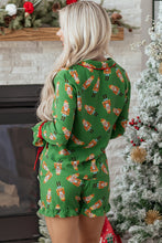 Load image into Gallery viewer, Green Christmas Candy Contrast Trim Bow Knot Silky 2pcs Pajama Set
