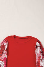 Load image into Gallery viewer, Fiery Red Contrast Mixed Animal Print Lantern Sleeve Patchwork Top

