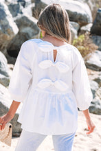 Load image into Gallery viewer, White Bow Knot Cutout Back Loose Fit 3/4 Sleeve Blouse
