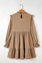 Load image into Gallery viewer, Light French Beige Frilled Collar Ruffled Shoulder Tiered Dress
