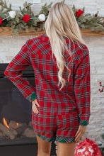 Load image into Gallery viewer, Dearlovers Red Plaid Contrast Patched Christmas Holiday Long Sleeve Shirt and Short 2pcs Pajama Set
