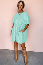 Load image into Gallery viewer, Moonlight Jade Solid Color Pocketed Raw Edge Babydoll Dress
