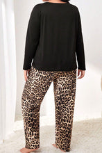Load image into Gallery viewer, Black Leopard Patched Pocket Long Sleeve Top Plus Size Pants Set
