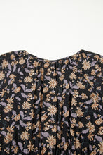 Load image into Gallery viewer, Black Floral Deep V Neck Smocked Bust Bubble Sleeve Babydoll Dress
